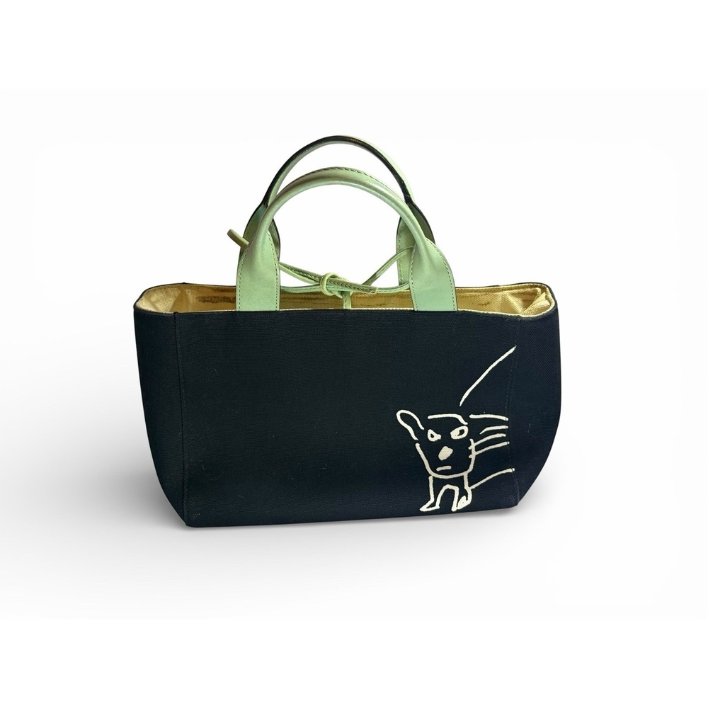 Kate Spade x Maira Kalman Black Canvas Walking Dog Doodle Top Handle Tote Bag